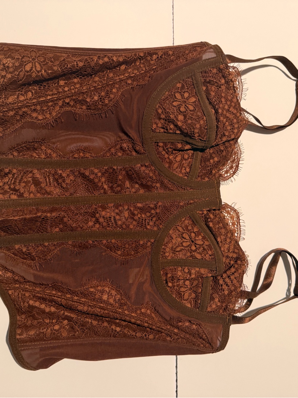 WOMENS Corset Chocolate Brown Lace Longline Bustier